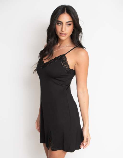 Pour Moi Sofa Loves Lace Hidden Support Strappy Jersey Chemise in Black, 4 of 7