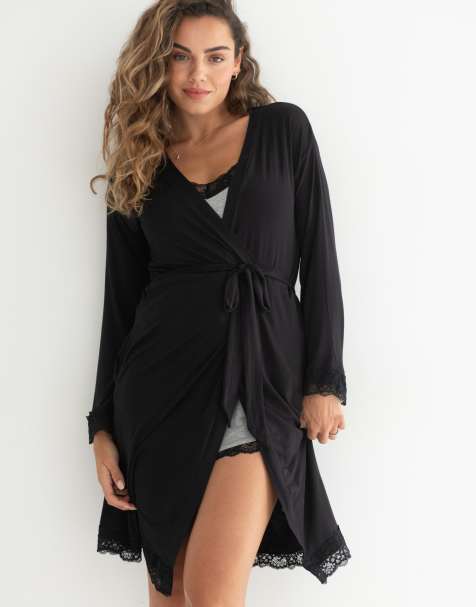 Pour Moi Sofa Loves Lace Jersey Wrap Gown in Black - view 1