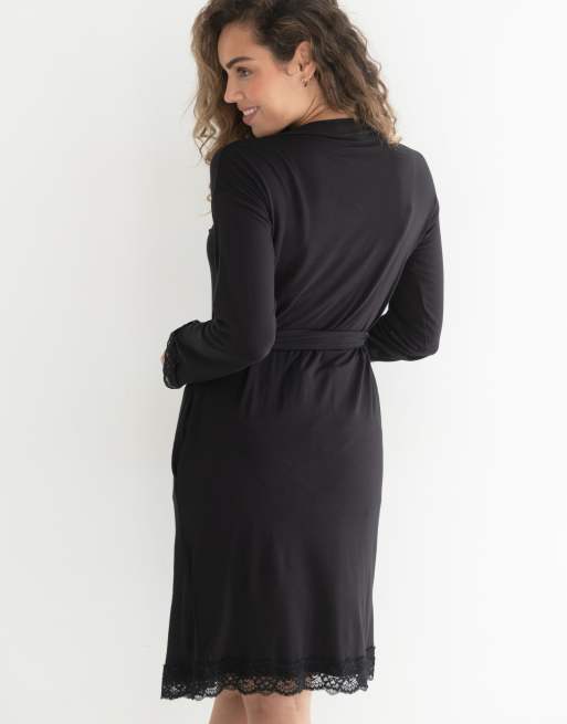 Pour Moi Sofa Loves Lace Jersey Wrap Gown in Black, 2 of 7