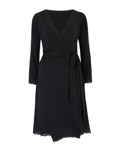 Pour Moi Sofa Loves Lace Jersey Wrap Gown in Black, 7 of 7