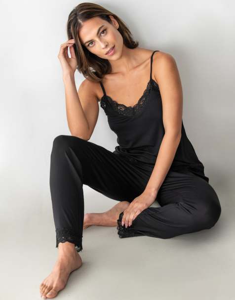 Pour Moi Sofa Loves Lace Soft Jersey Trouser in Black - view 1