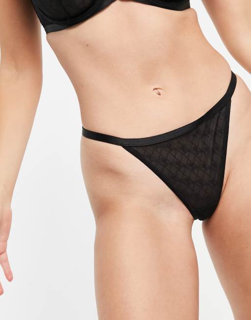 Pour Moi - String en tulle avec logo - Noir