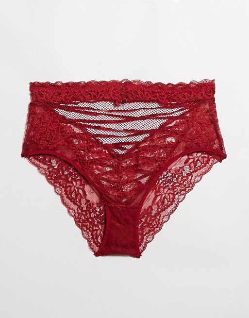 Pour Moi Suspense lace up back high waisted brief in red