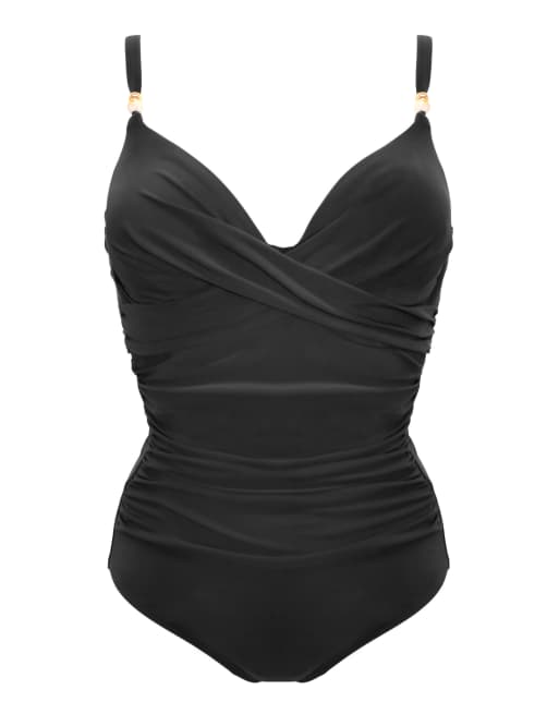 Pour Moi Tulum Luxe Matte Non Padded Underwired Twist Front Control Swimsuit in Black, 5 of 6