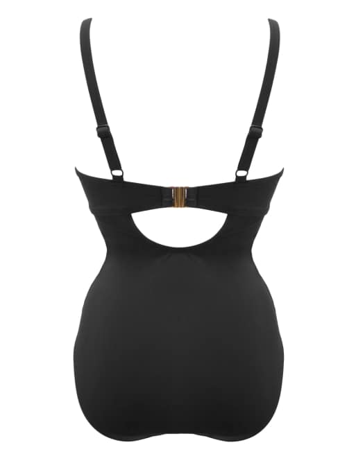 Pour Moi Tulum Luxe Matte Non Padded Underwired Twist Front Control Swimsuit in Black, 6 of 6