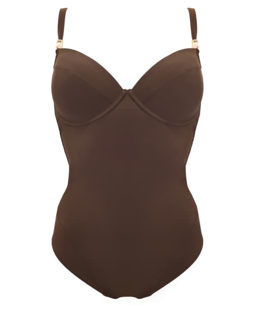 Pour Moi Tulum Luxe Matte Padded Underwired Swimsuit in Chocolate, 4 of 5