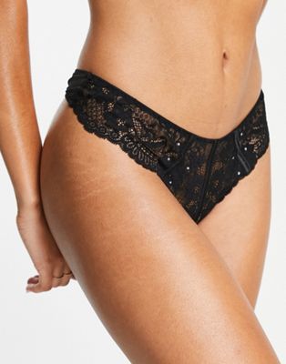Pour Moi VIP lace G-string thong in black