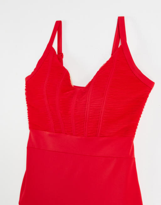 Pour Moi - Vollere buste - Geplooid 'control' badpak in rood, 3 van 4