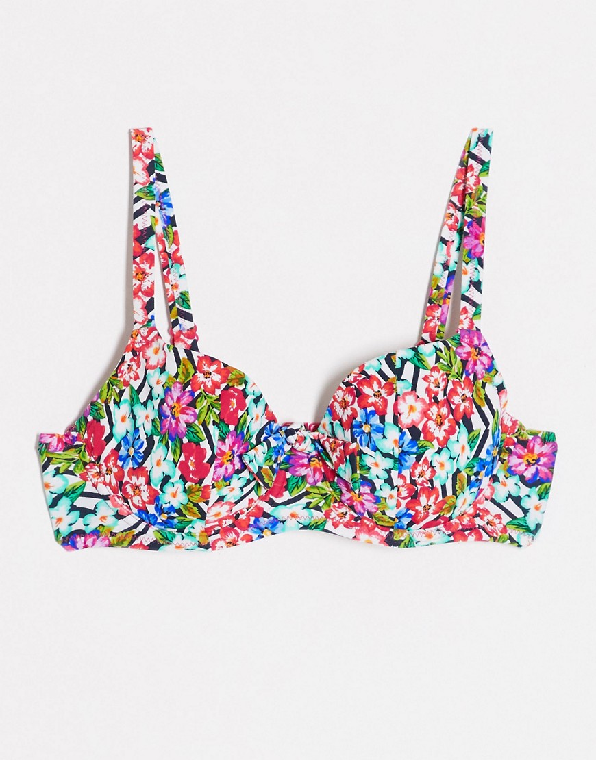 Pour Moi - Wonderland - Gewatteerde bikinitop met hartvormige halslijn en bloemenprint-Multi