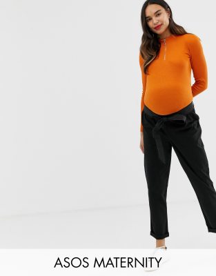 фото Повседневные брюки с посадкой под животом и поясом asos design maternity-черный asos maternity