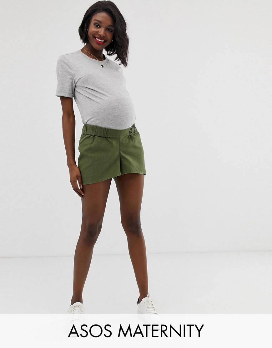 фото Повседневные шорты с посадкой под животом и молнией asos design maternity-зеленый asos maternity