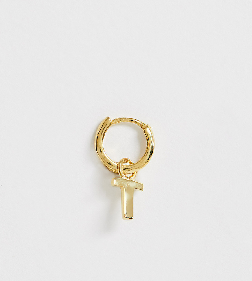 фото Позолоченная серебряная серьга-кольцо со съемной подвеской-инициалом "t" asos design-золотой