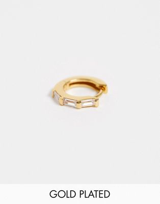 фото Позолоченная серьга-кольцо с прямоугольными камнями orelia-золотой