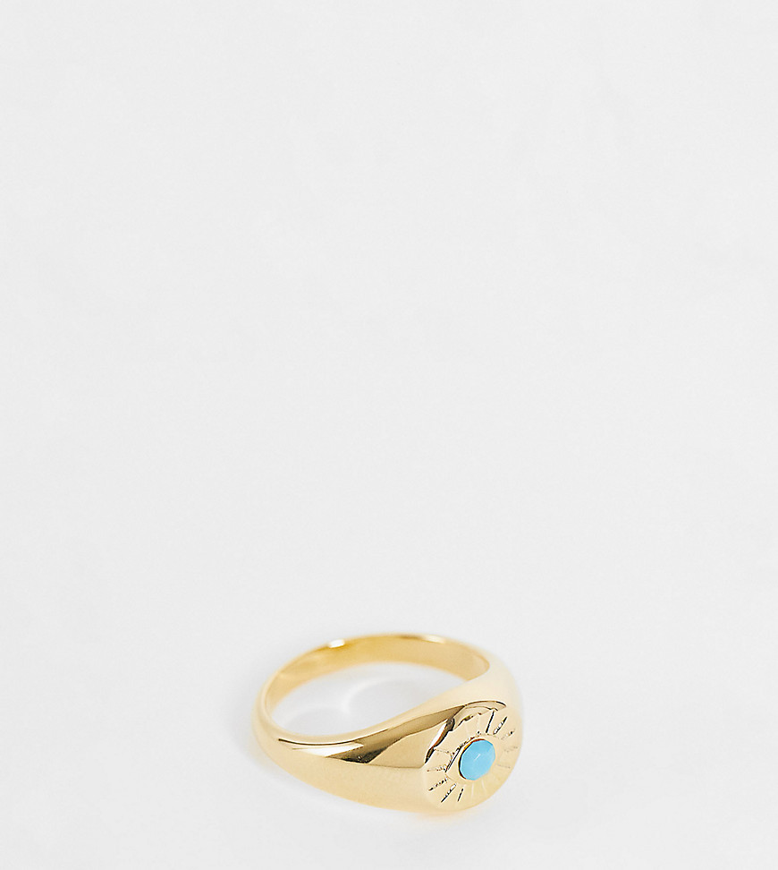 фото Позолоченное кольцо-печатка с отделкой «третий глаз» и голубым камнем orelia-золотистый