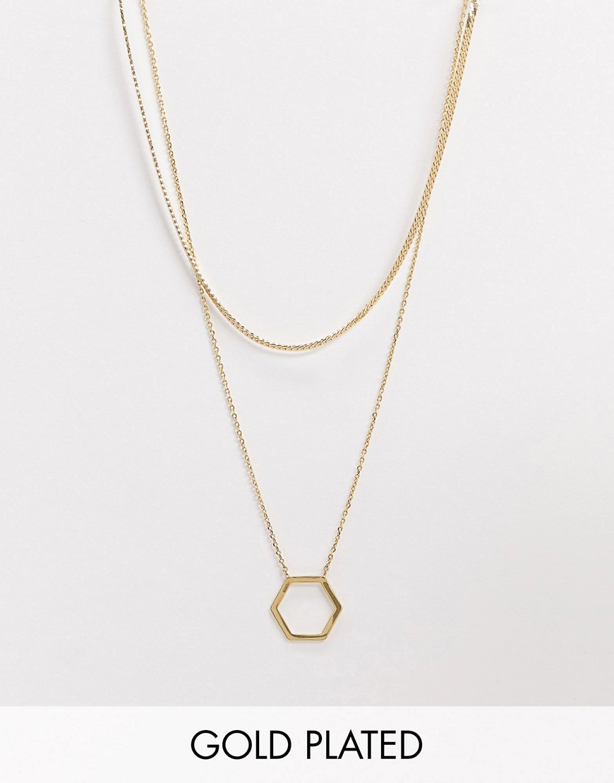 фото Позолоченное ярусное ожерелье с подвеской-шестиугольником orelia-золотой