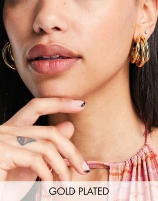  Позолоченные серьги-кольца 14 карат в три ряда ASOS DESIGN-Золотистый
