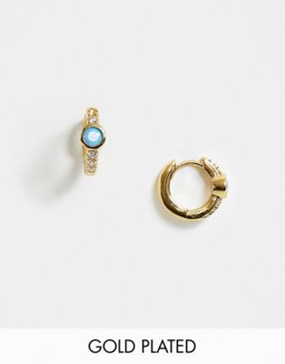 фото Позолоченные серьги-кольца с бирюзовыми камнями orelia-золотой