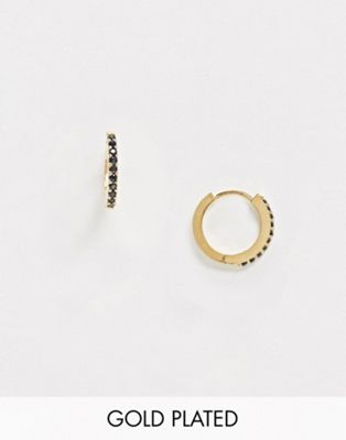 фото Позолоченные серьги-кольца с черным камнем orelia-золотой