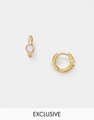 фото Позолоченные серьги-кольца с розовым опалом orelia-золотой