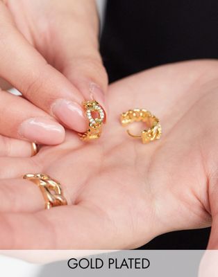 фото Позолоченные серьги-кольца в виде массивной цепочки и кристаллами orelia-золотистый