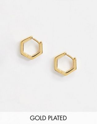 фото Позолоченные шестигранные серьги-кольца orelia-золотой