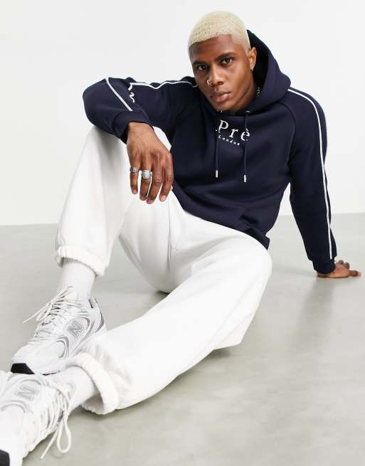 Pre London - Avina - Sweat à capuche à mini bandes - Bleu marine