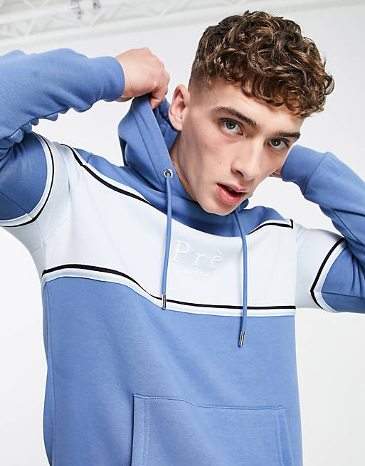 Pre London college block stripe hoodie in blue