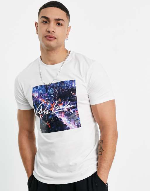 Pre London – Vit t-shirt med fyrkantigt stadstryck