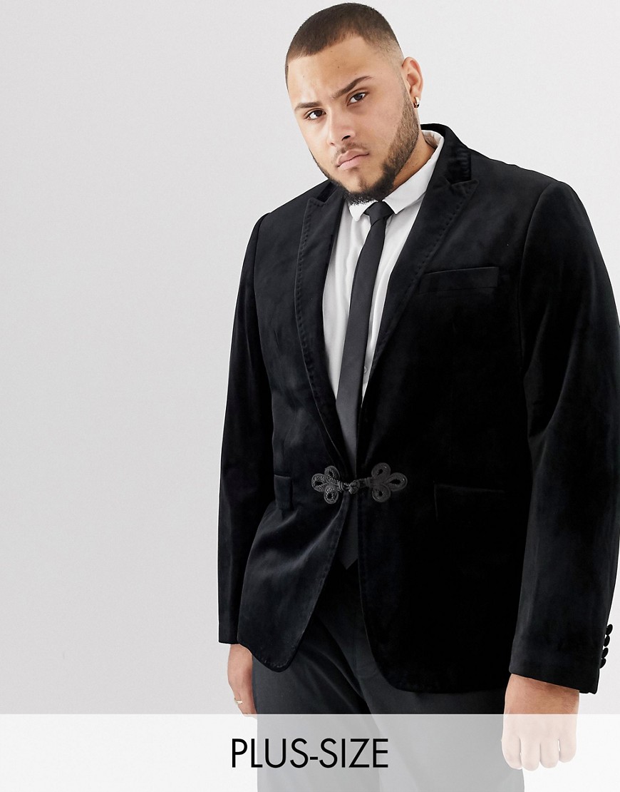 Premium blazer med opslag i satinfløjl fra Gianni Feraud Plus-Sort