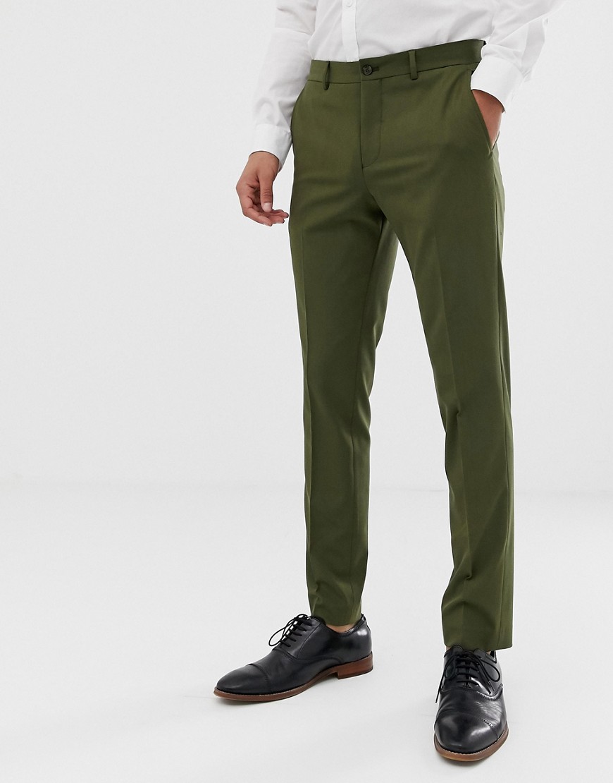 Premium habitbukser med smal pasform i khaki stækstof fra Jack & Jones-Grøn