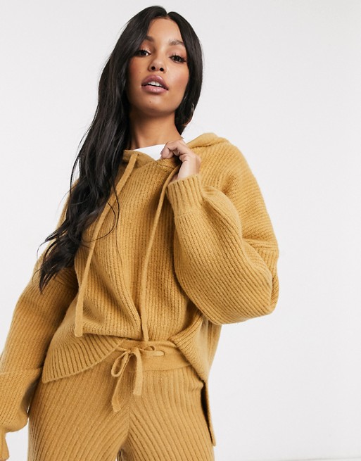 Missguided co-ord knitted hoodie in camel