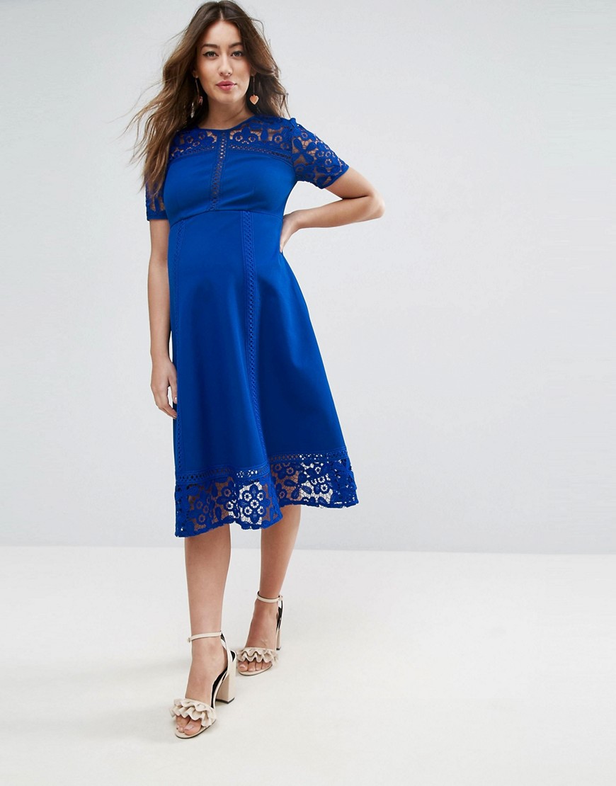 фото Премиум-платье миди с кружевными вставками asos maternity-синий