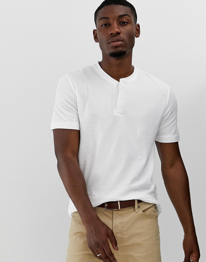 Premium t-shirt med åben krave i piquéjersey fra Jack & Jones-Hvid