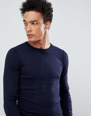 Premium tætsiddende trøje med rund hals i strækstof fra Gianni Feraud-Marineblå
