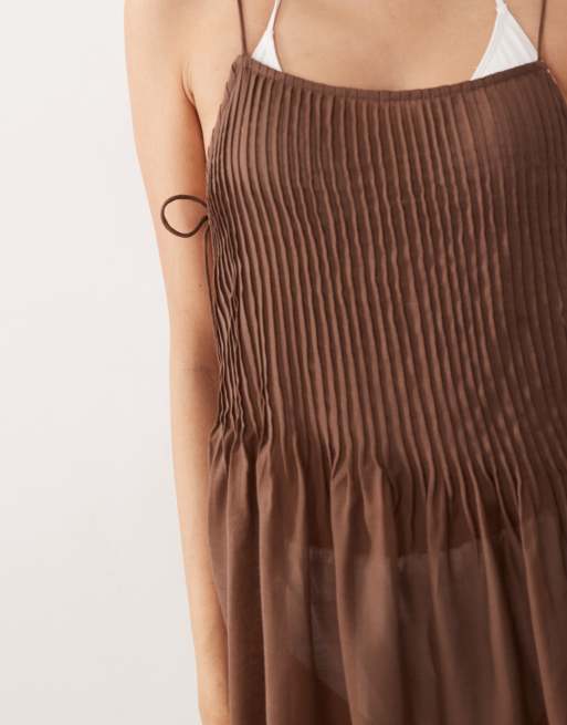 Prenda de playa marrón chocolate plisada Rita de ASOS DESIGN Tall, 3 de 4