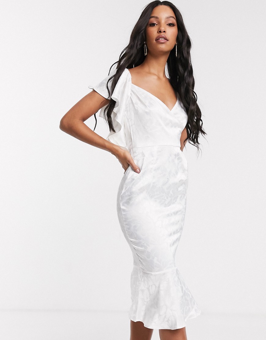 Pretty Darling jacquard midi dress with draped shoulder detail-White