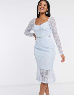 powder blue lace midi dress