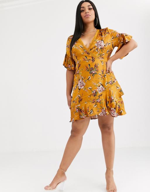 Pretty Darling Plus floral ruffle front mini dress