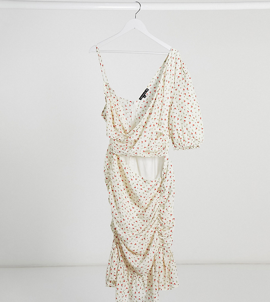 Pretty Darling Plus - Mini-jurk met één blote schouder en bloemenprint-Multi