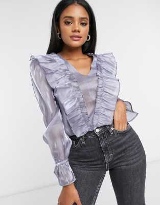 lilac ruffle blouse