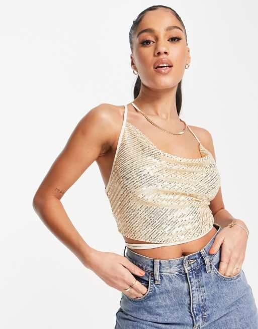 Cowl Neck Chainmail Crop Top