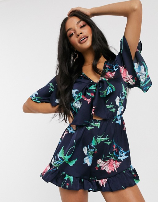 Pretty Darling tie front floral playsuit
