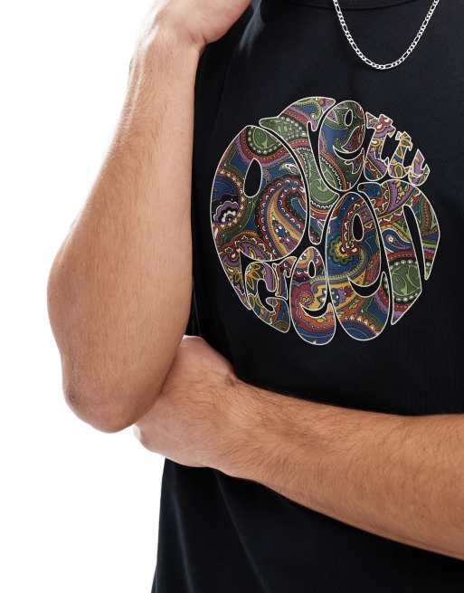 Pretty Green 15th anniversary paisley logo t-shirt in black