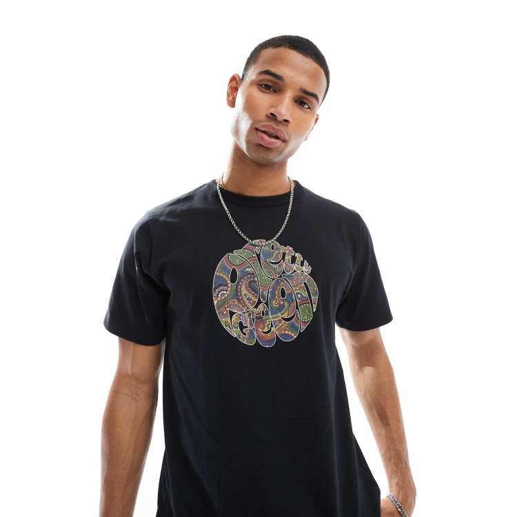 Pretty Green 15th anniversary paisley logo t shirt in black