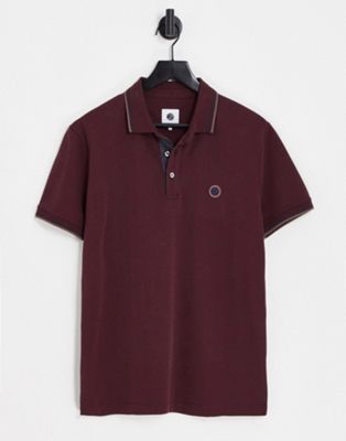 Pretty Green Alloway tipped polo shirt in burgundy