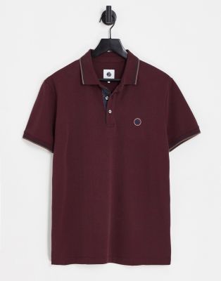 Pretty Green Alloway tipped polo shirt in burgundy-Red