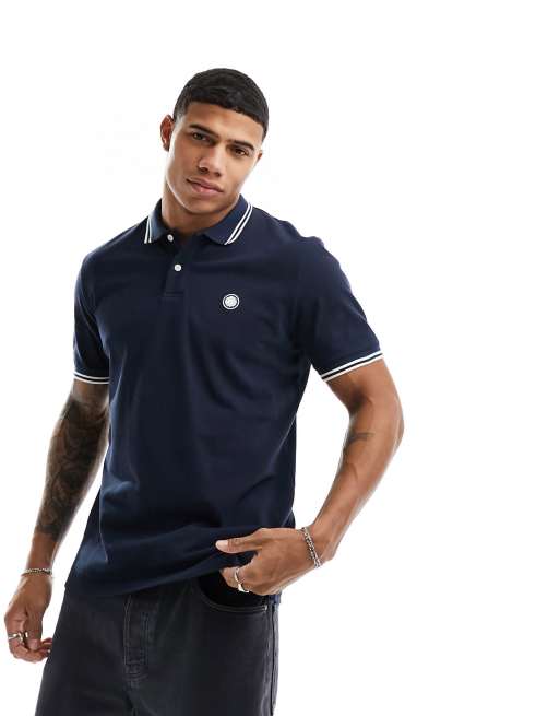 Pretty Green – Barton – Marineblaues Polohemd mit Zierstreifen