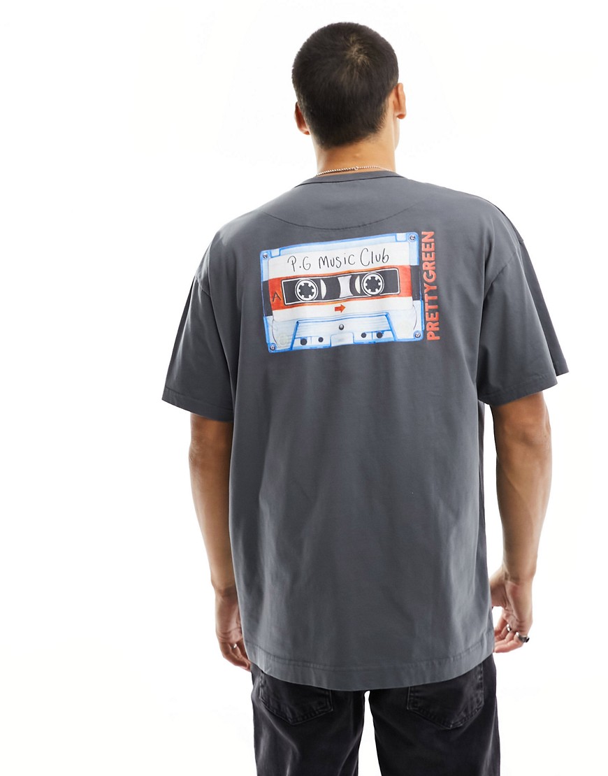 Cassette back print relaxed fit T-shirt in dark gray