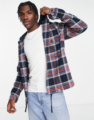 Pretty Green Celestial check hooded overshirt in red - ASOS Price Checker