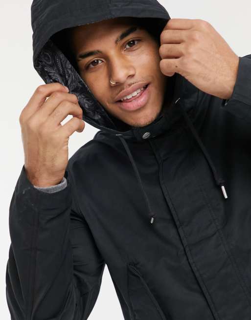 Pretty Green Cooper short parka jacket in black ASOS